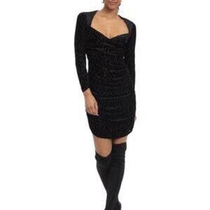 Donna Morgan Women's Long Sleeve Sweetheart Shirred Mini Dress Black Sz 2